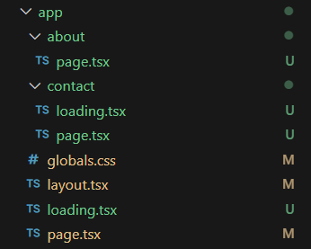 ‘app’ folder structure after adding pages and and loading components.